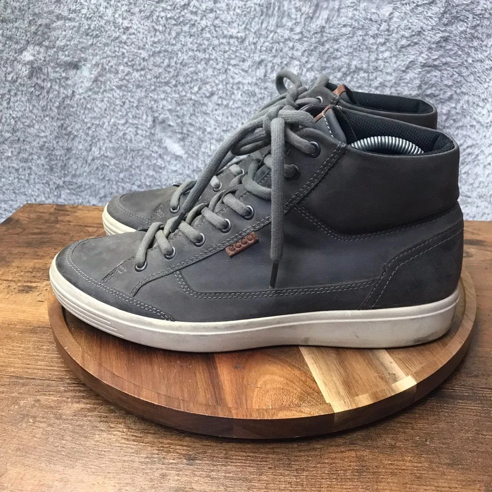 Ecco Soft 7 High Top Tie Sneakers Mens EU 44/US‎ 10-10.5 Gray Suede Casual Shoes